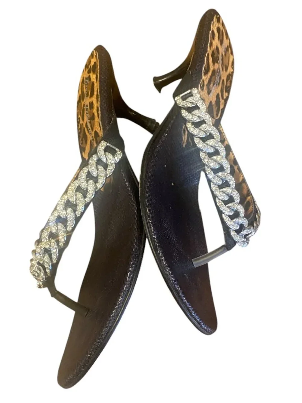 Beverly Feldman Dressy Rhinestone Kitten Heel Sandals  Sz 7M #109U